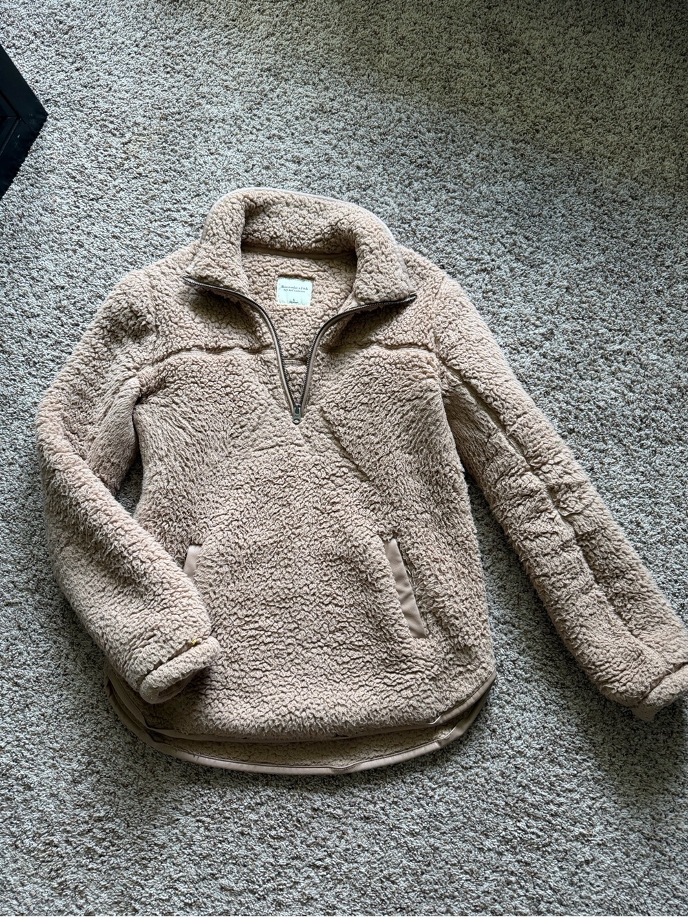 Abercrombie & Fitch Women's Taupe Sherpa Quarter-Zip Jacket